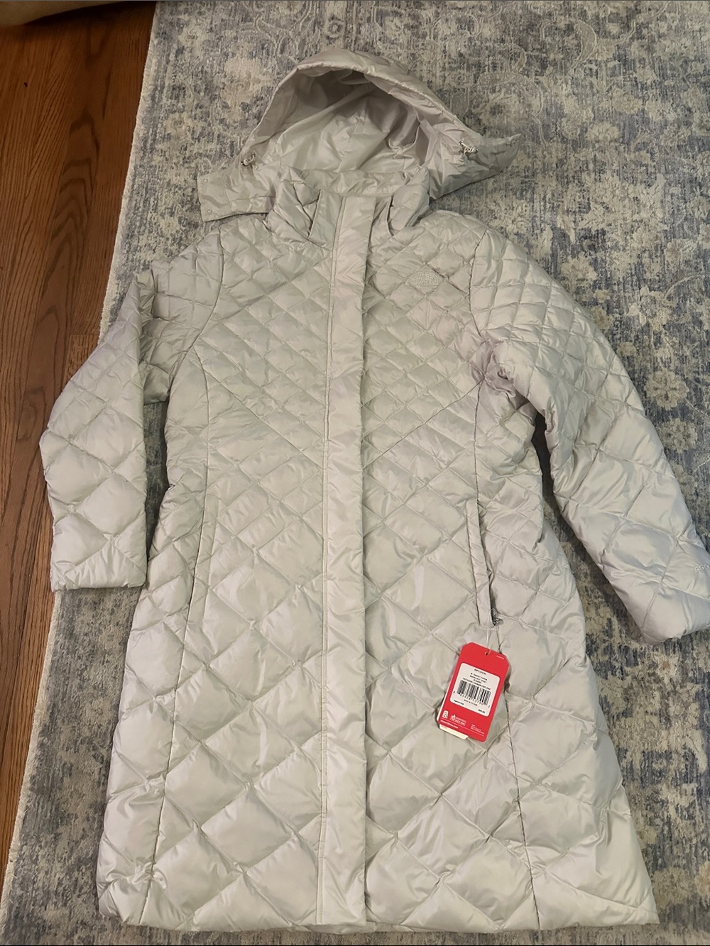 The North Face Women's Transit Parka Hooded Long Puffer Coat Ivory